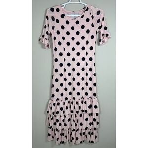 Dainty Jewells Polka Dot Maxi Dress Womens Size S Pink Modest Ruffle Church
